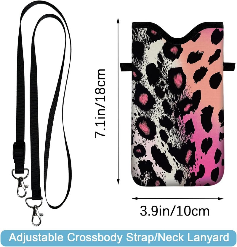 otilil Neoprene Cell Phone Sleeve Pouch Case Bag with Crossbody Strap Neck Lanyard for Women 7.1 X 3.9 in Pink Black - Image 2